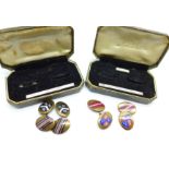 Two enamelled pairs of cased cufflinks, boxed,