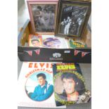 A collection of Elvis 7" 45rpm singles, one LP, pictures, etc.