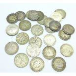 Twenty-eight assorted silver 3d coins, 38.