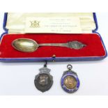 A silver and enamel Notts Football Alliance fob medal, Cup Runner Up, 1928-9,