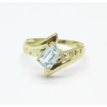 A 9ct gold, aquamarine and diamond ring, 1.