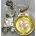 A collection of plated ware, brassware and copper, etc.