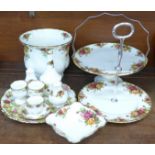 Eleven pieces of Royal Albert Old Country Roses china including two cake stands