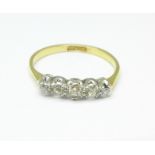 An 18ct gold, platinum set five stone diamond ring, 2.