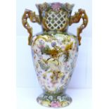 A majolica floral decorated vase, a/f,
