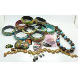 A collection of wooden bangles, etc.