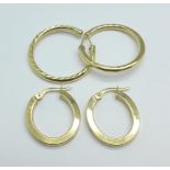 Two pairs of 9ct gold earrings, 2.