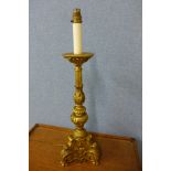 A rococo style giltwood table lamp