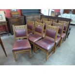 A set of ten Victorian oak and leather dining chairs, made by Plunknett & Steevens,