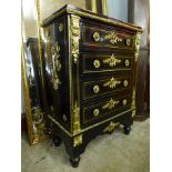 A small French Napoleon III ebonised and gilt metal mounted chest of drawers