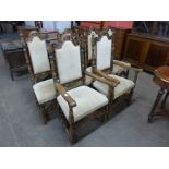 A set of six Carolean style oak dining chairs