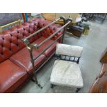 A Victorian ebonised upholstered bedroom chair and a mahogany towel rail