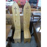 A pair of Gothic pine chairs made from reclaimed pews