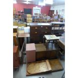 A bagatelle board, linen box, stool, blanket box and tallboy, etc.