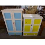 Two painted pine kitchen cupboards