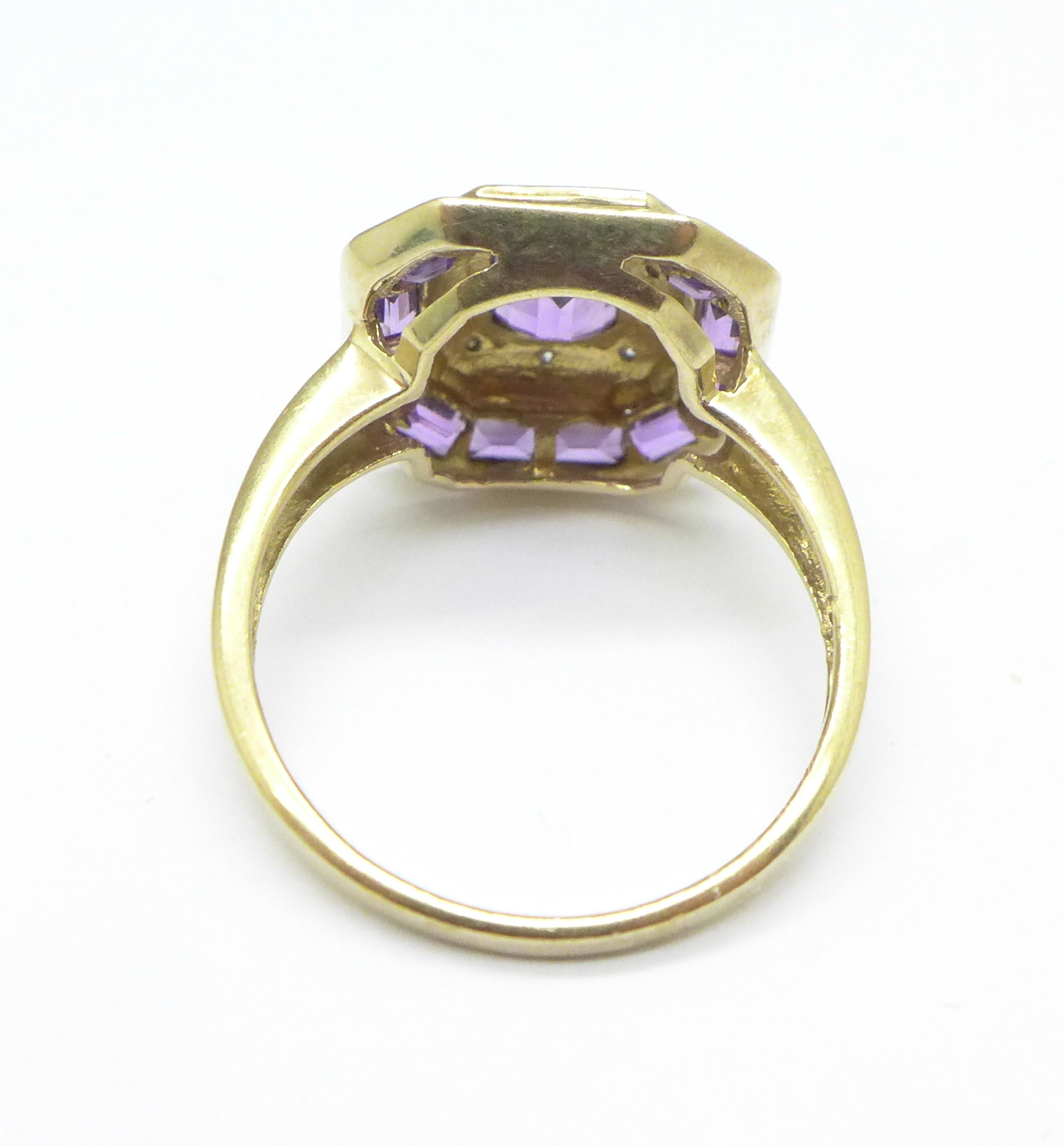 A 9ct gold, amethyst and diamond ring, 4g, - Image 3 of 3