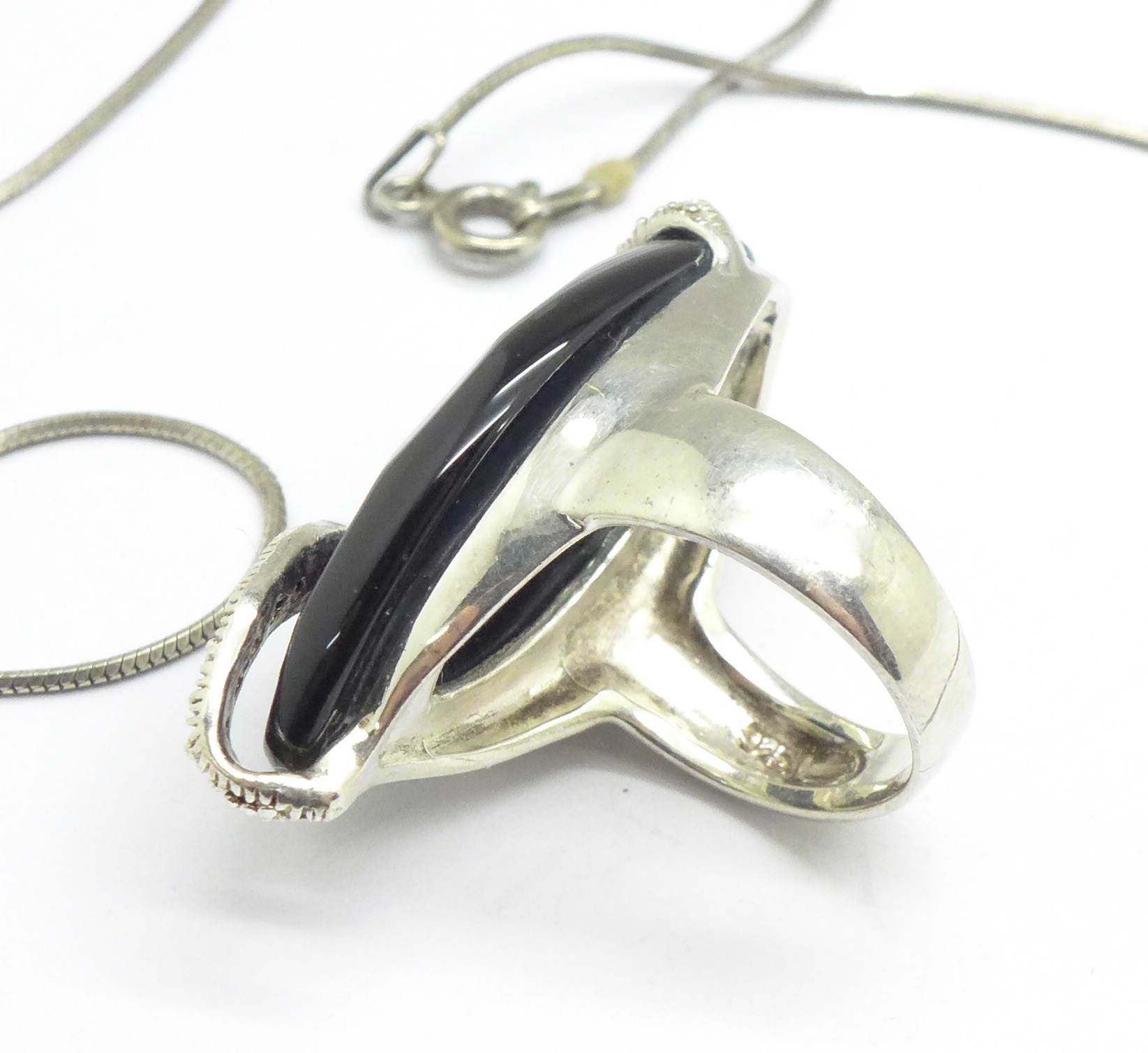 A silver pendant and chain and a 925 silver ring, - Image 2 of 2