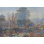 English School (19th Century), river landscape with figures, watercolour, 20 x 28cms,