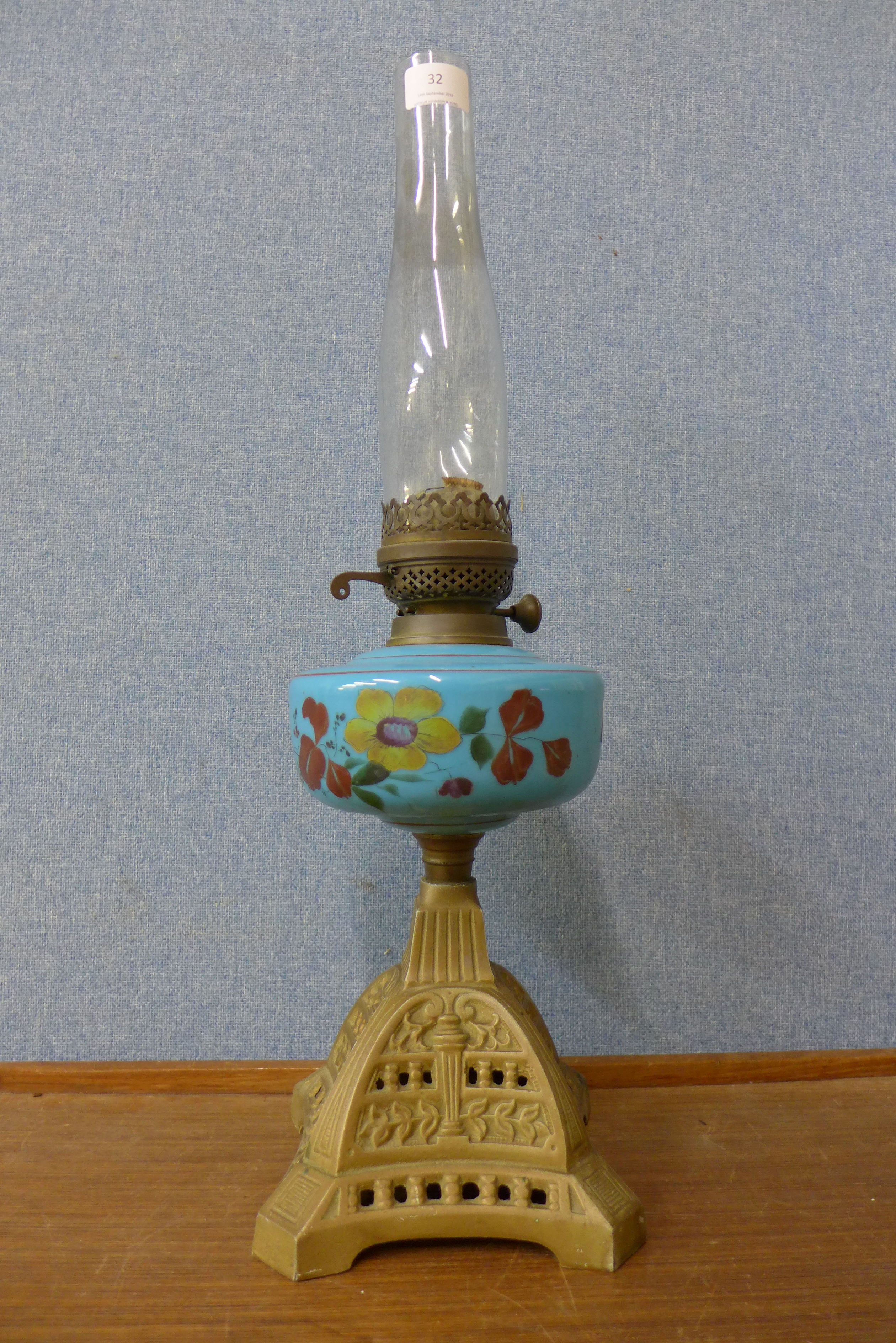 A Victorian brass oil lamp