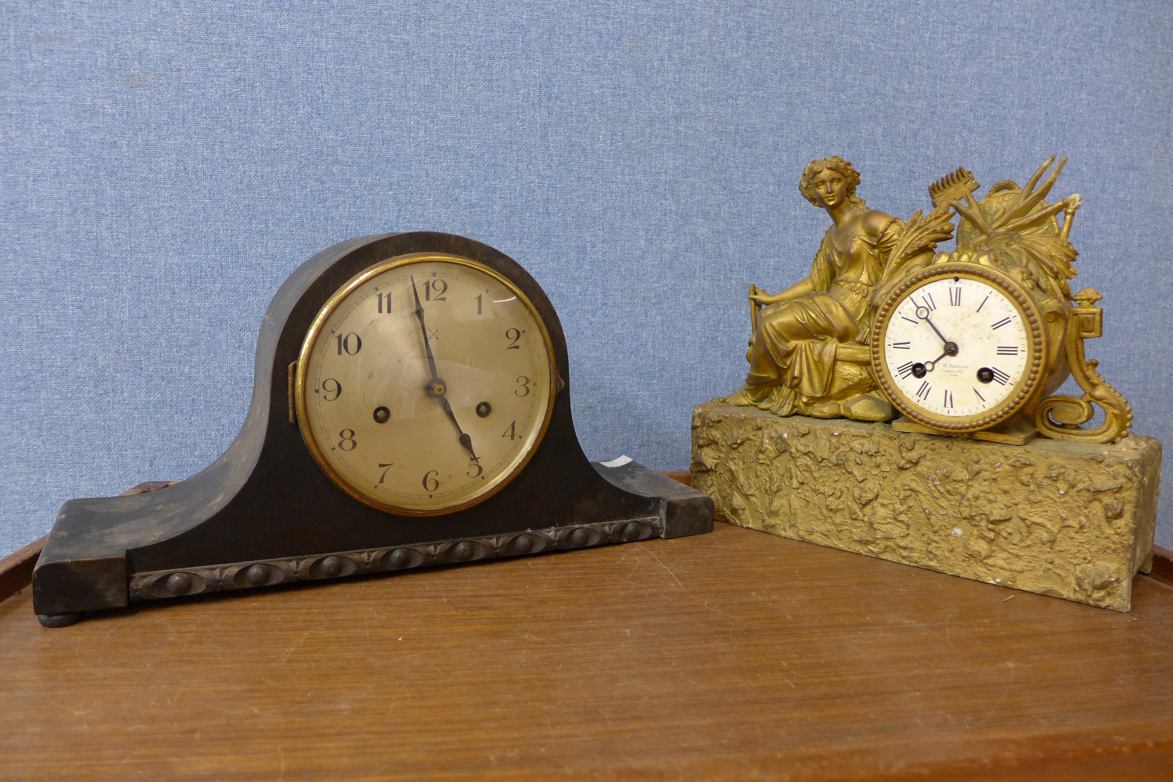 A French gilt metal mantel clock and one other