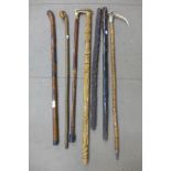 A Chinese bamboo walking stick and others