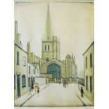 Laurence Stephen Lowry RA (1887 - 1976), Burford Church, signed colour print,