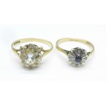Two 9ct gold cluster rings, 3.