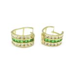 A pair of 9ct gold green and white stone earrings, 1.