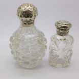 Two scent bottles with inner stoppers, one hallmarked silver,