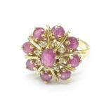 A 9ct gold, ruby and diamond cluster ring, 4.