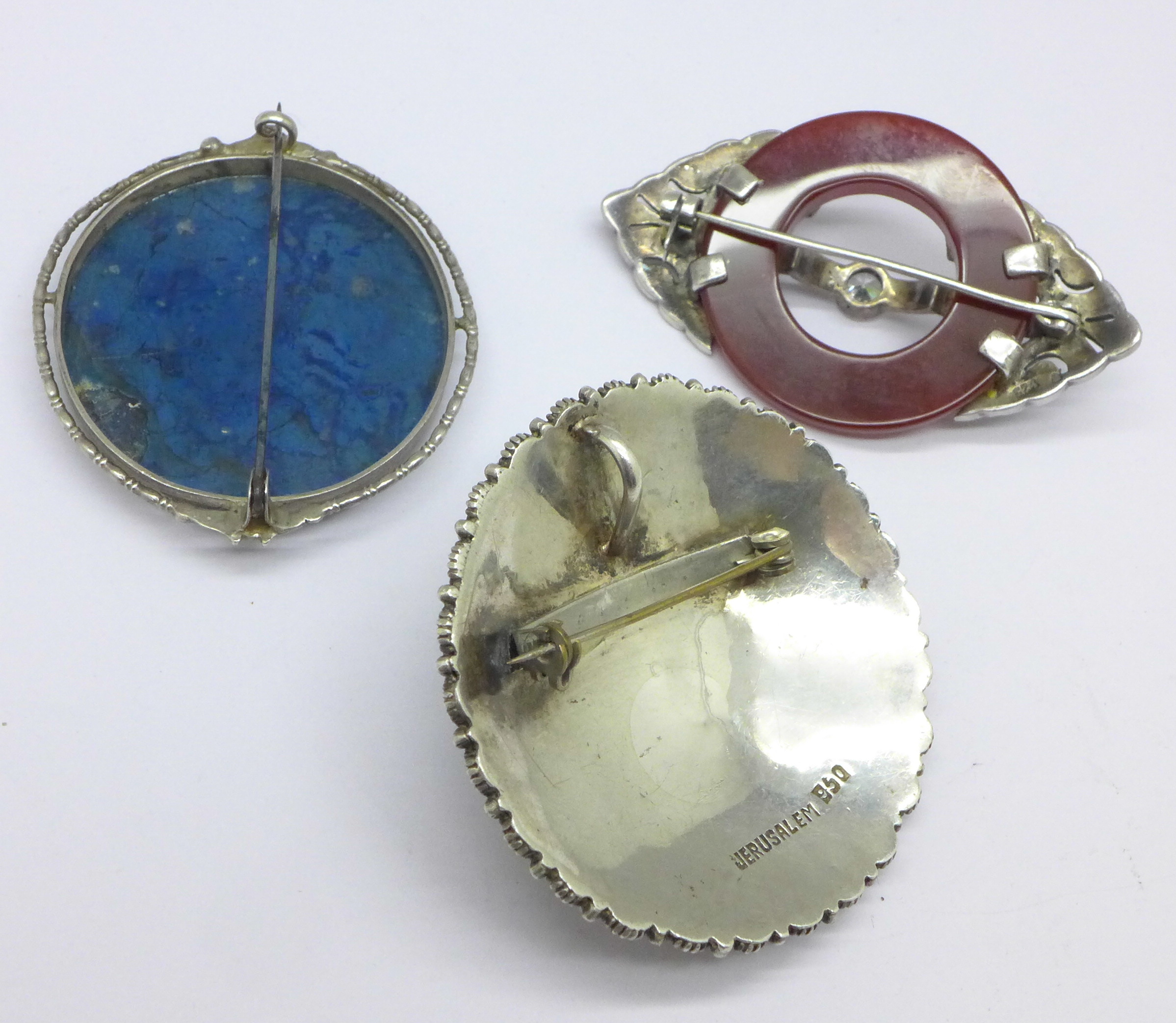 Three large silver mounted brooches - Image 2 of 2