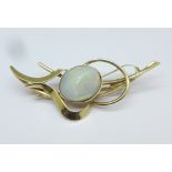 A 9ct gold and opal brooch, 3.