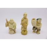 Three carved ivory netsukes