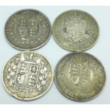 Four Victorian half crowns, 1886,