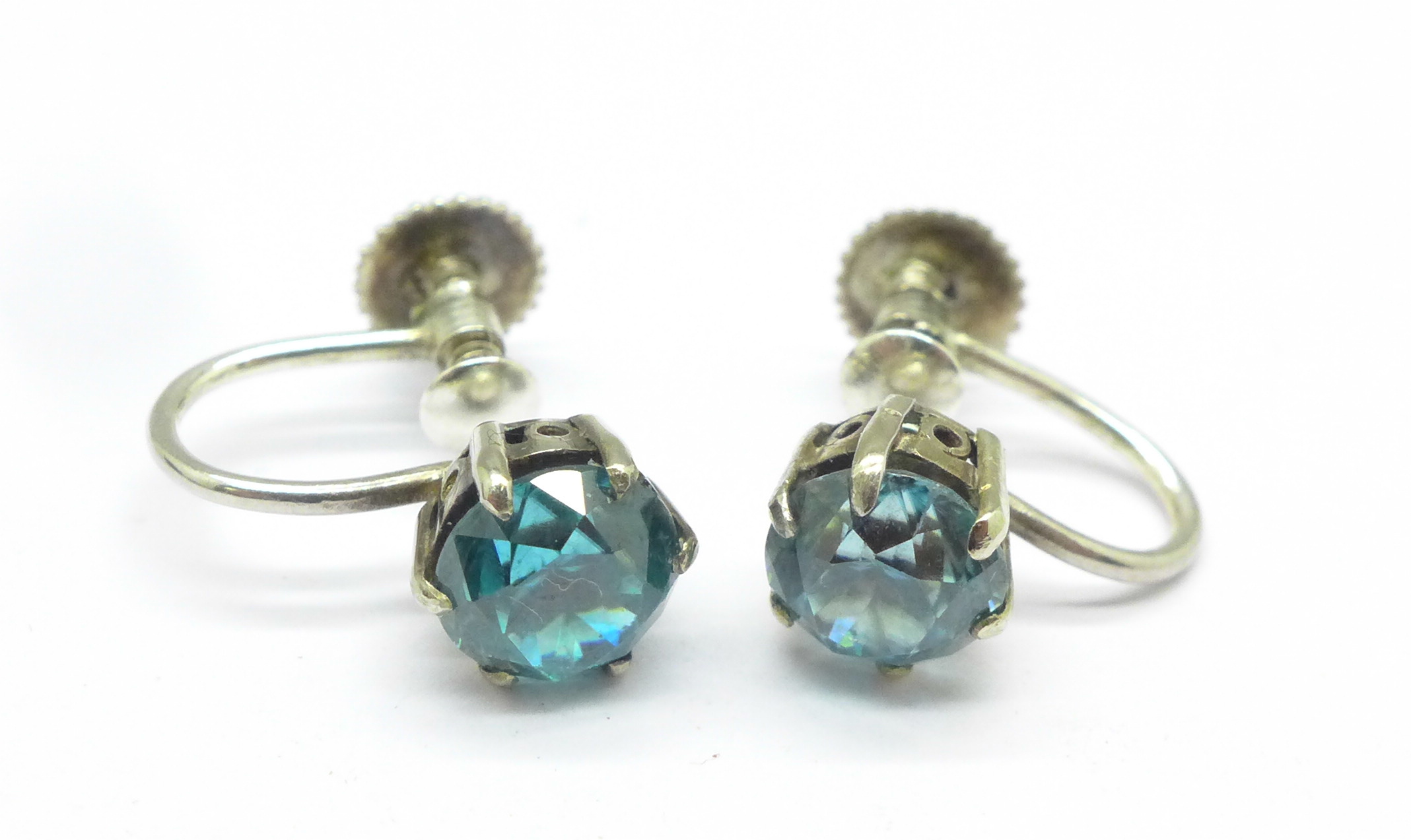 A pair of vintage screw back cubic zirconia set earrings