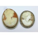 Two silver cameo brooches or pendants