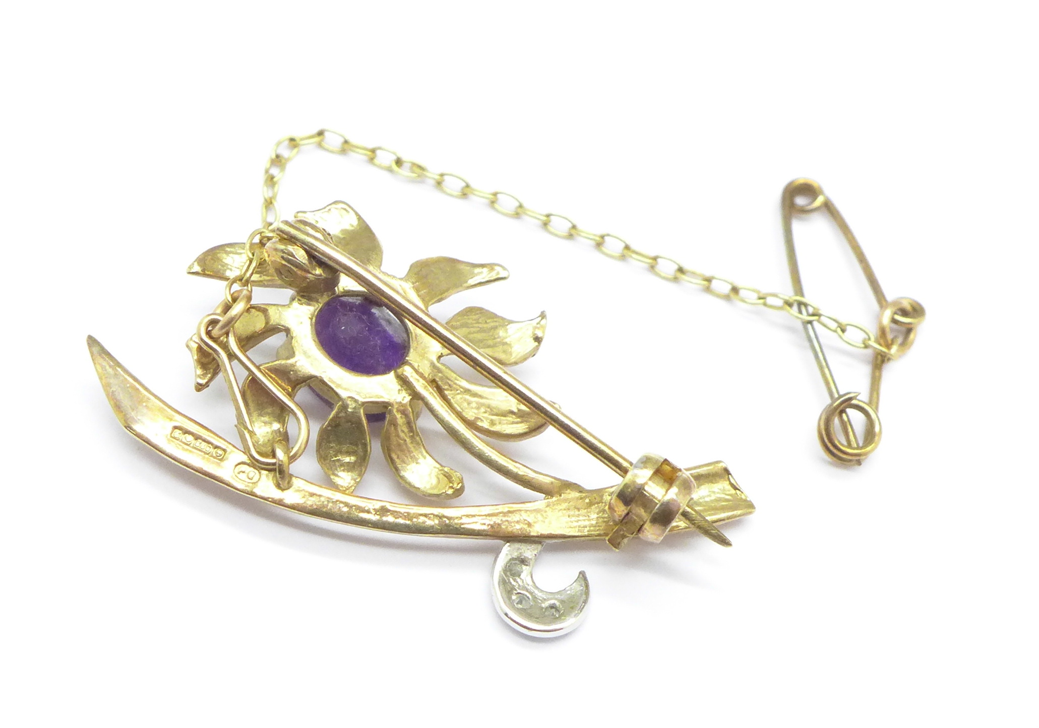 A 9ct gold, amethyst and diamond brooch, 3. - Image 2 of 2