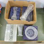 Two Stuart Crystal items, fruit bowl and vase, boxed, a heavy crystal vase,