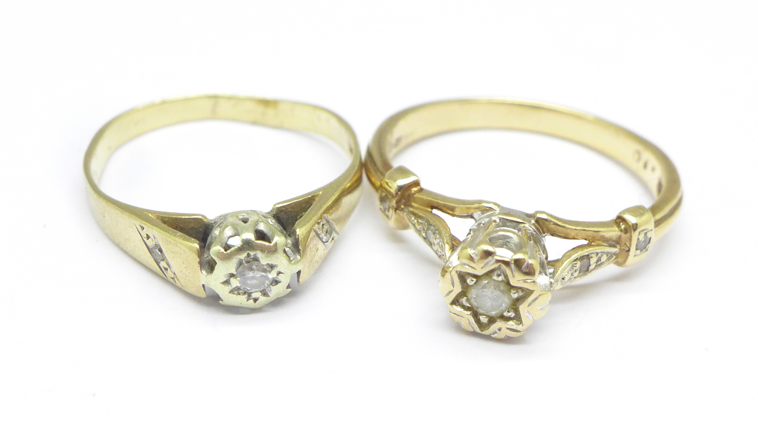 Two 9ct gold and diamond rings, 4.