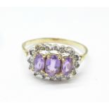 A 9ct gold, amethyst and diamond ring, 2.