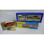 Corgi model vehicles; Landrover, Trailer and Mini Safari Rally,