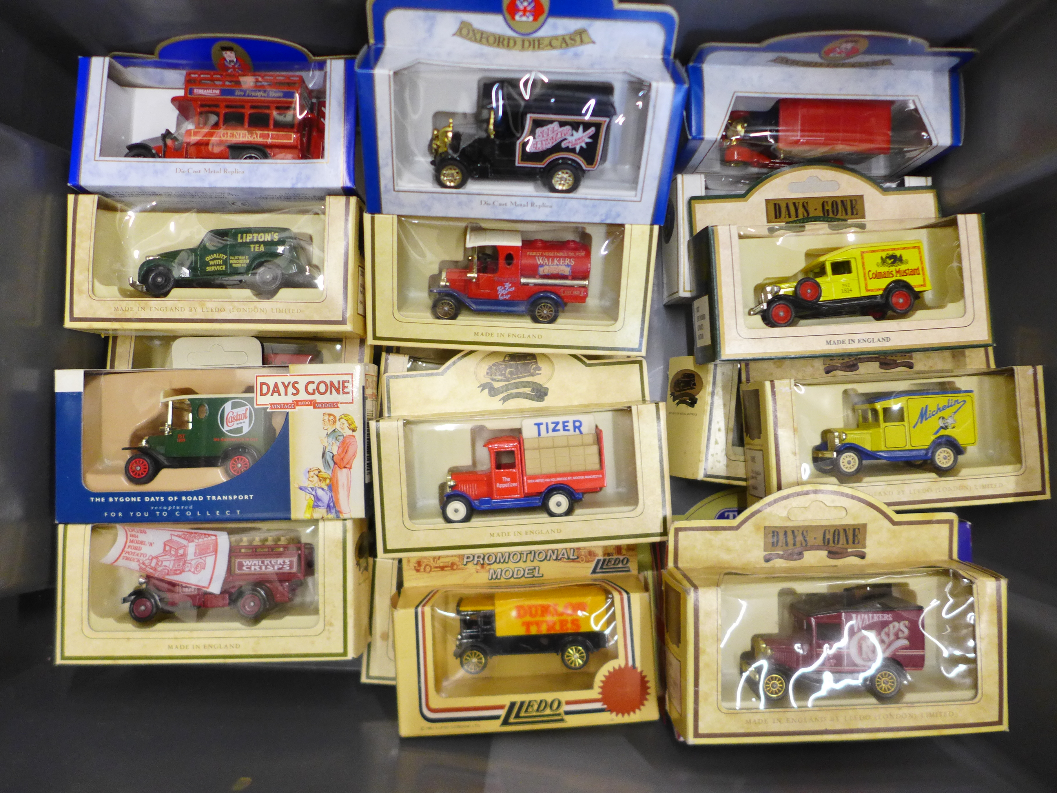A collection of model vehicles including Days Gone and Oxford