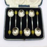 A cased set of six silver coffee bean spoons, Birmingham 1931,