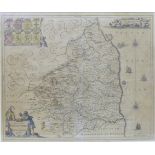 A 17th Century Jan Jansson engraved map, Comitatus, Northumbria, vernacule, Northumberland,