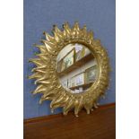 A gilt framed sunburst mirror