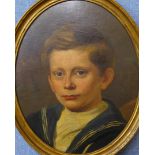 English School (early 20th Century0, oval portrait of a boy in navy outfit, oil on canvas,