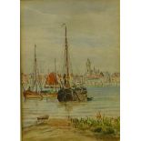 A.W. May, harbour scene, watercolour, 24 x 17cms and a watercolour of St.