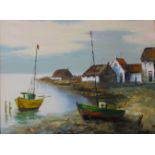 British School, coastal landscape, oil on canvas, indistinctly signed, 59 x 79cms,