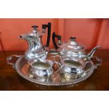 A silver plated four piece tea and coffee service and tray