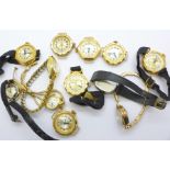 A collection of lady's gold plated wristwatches